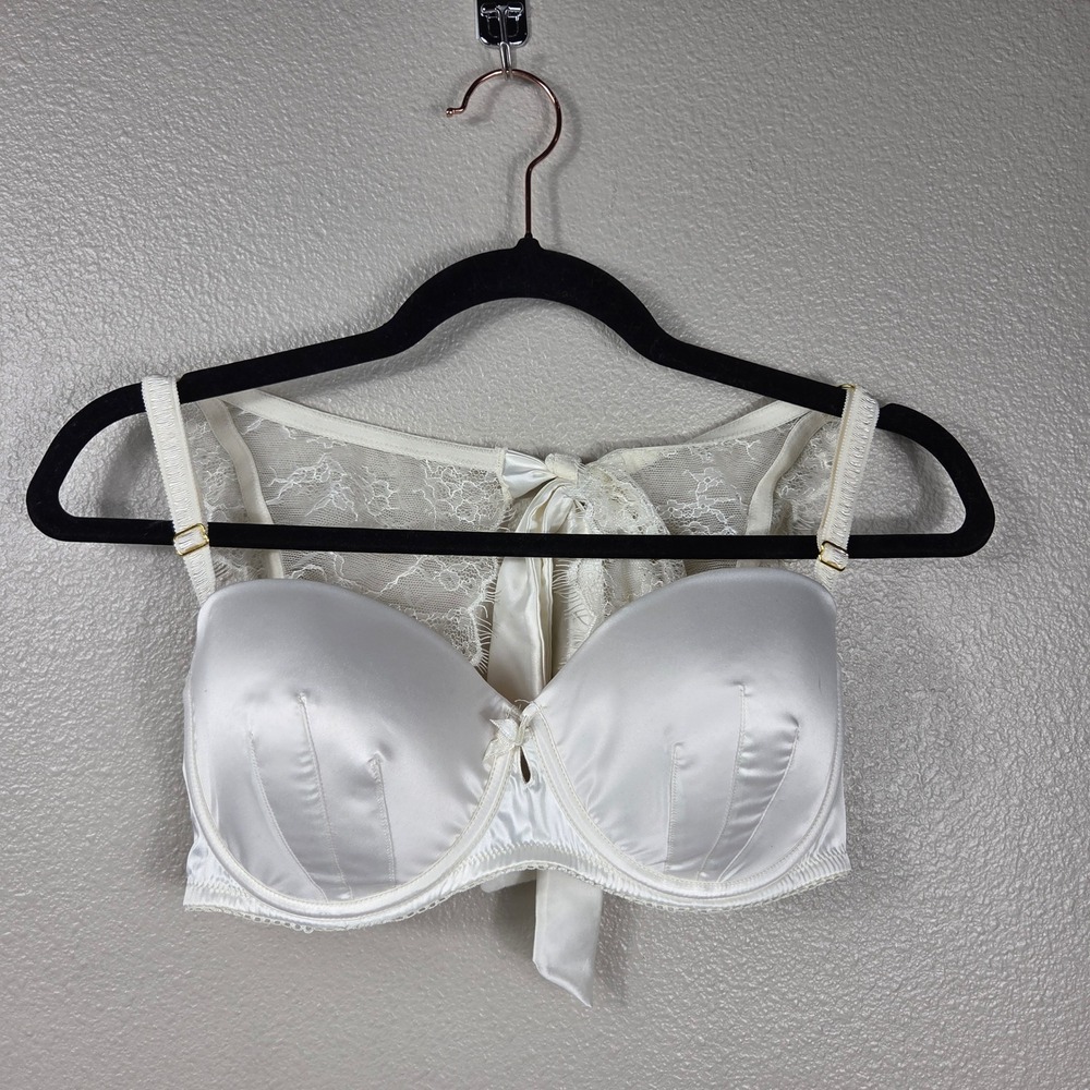 Ultraviolet Ivory Satin Lace Longline Bra Bustier 32D Bridal Lingerie